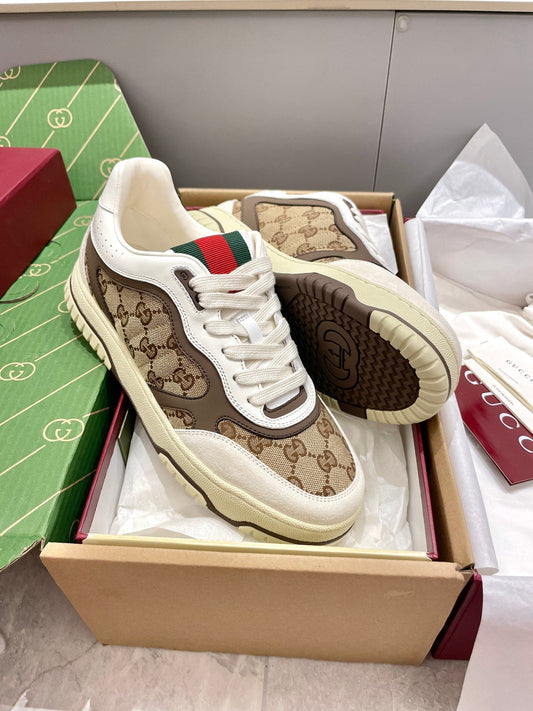 GG 26 Sneaker White Beige Brown Canvas Suede 632876