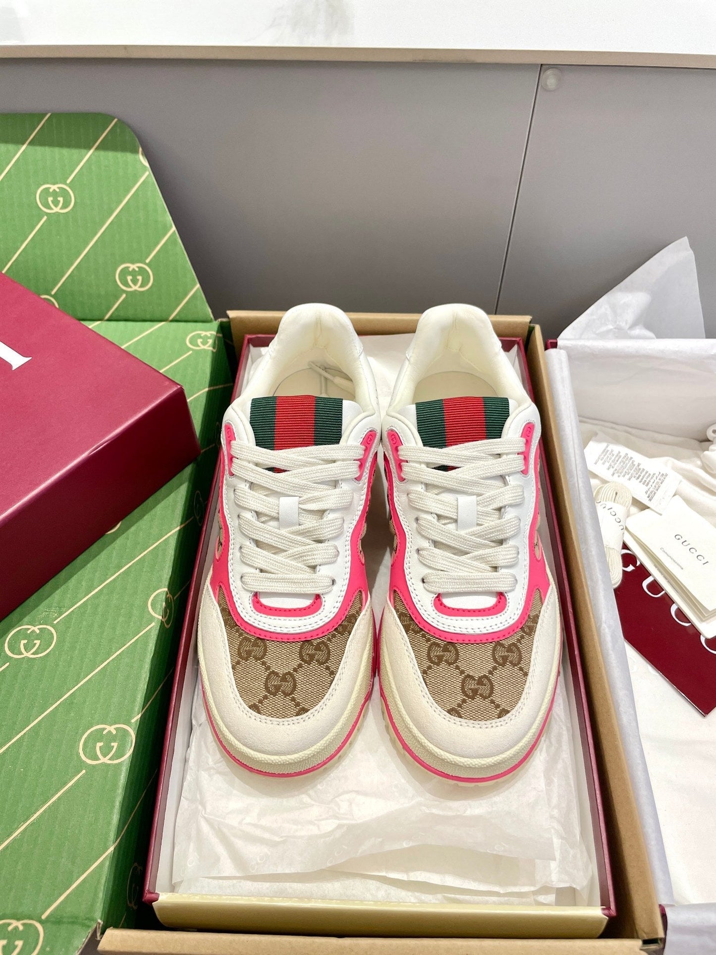GG 26 Sneaker White Beige Pink Canvas Cowhide 632868