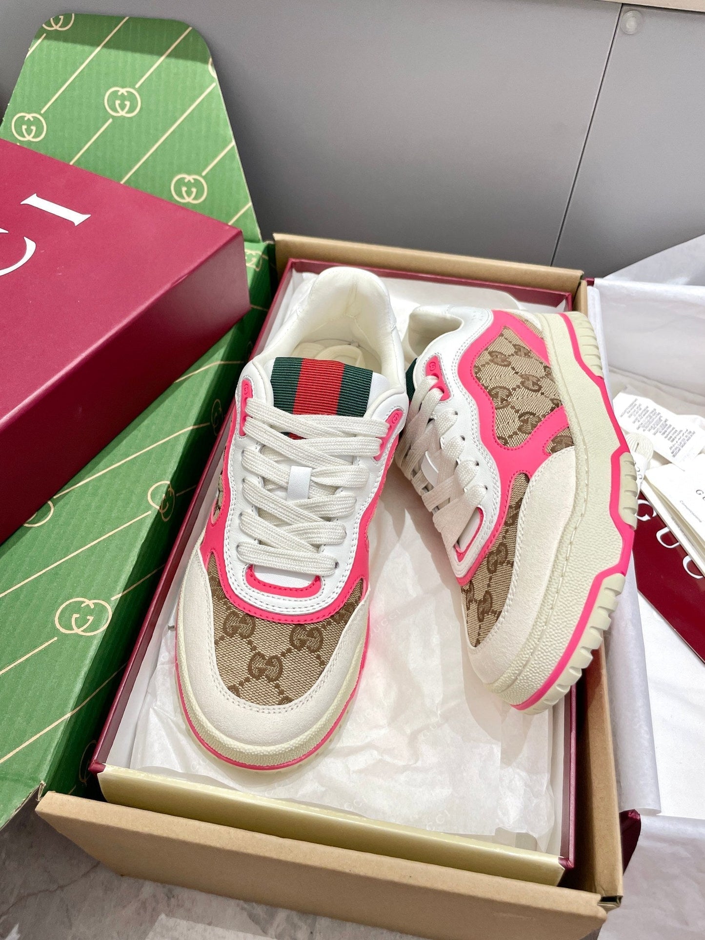GG 26 Sneaker White Beige Pink Canvas Cowhide 632868