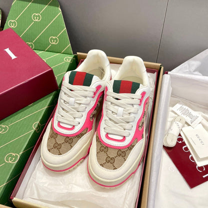 GG 26 Sneaker White Beige Pink Canvas Cowhide 632868