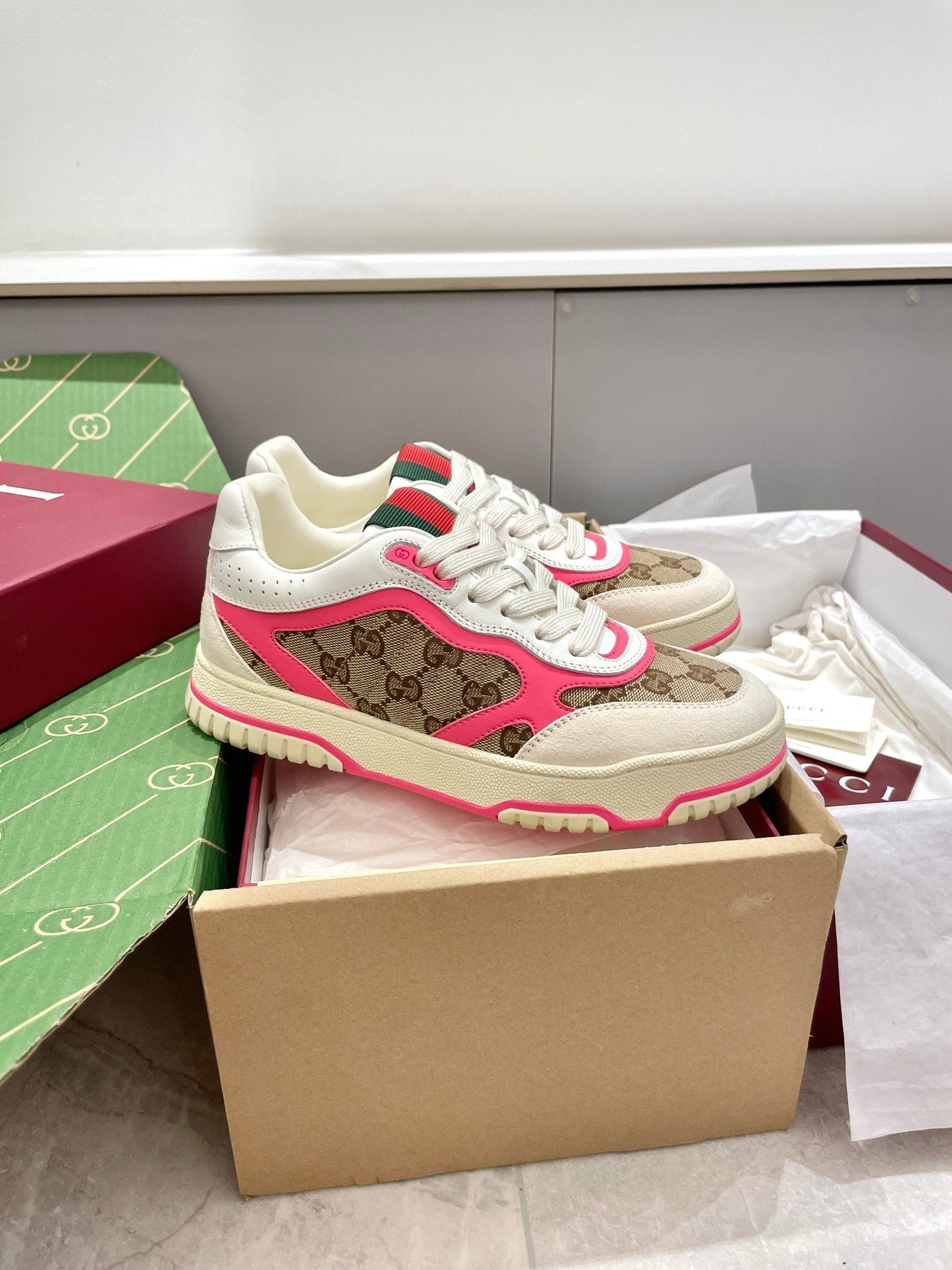 GG 26 Sneaker White Beige Pink Canvas Cowhide 632868