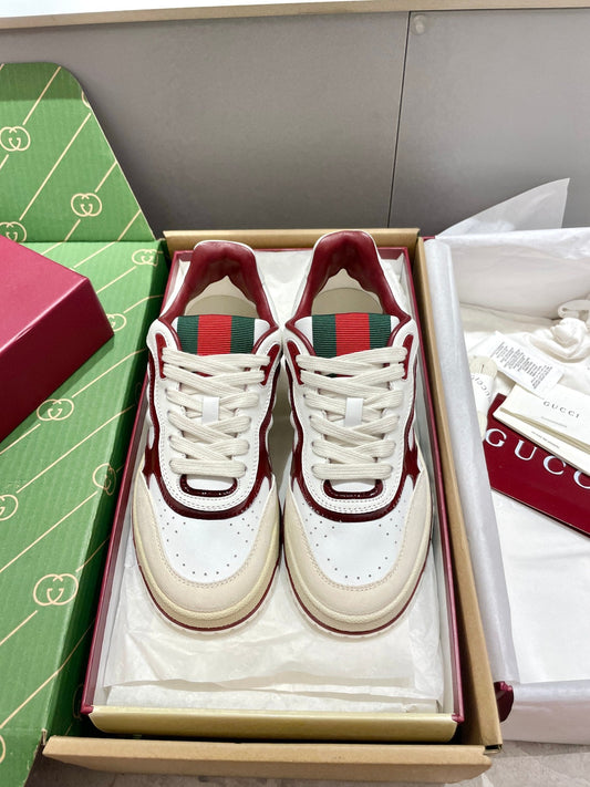 GG 26 Sneaker White Burgundy Red Green Cowhide 632870