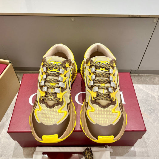 GG 26 Casual Sneakers Yellow Brown Mesh Cowhide 632859