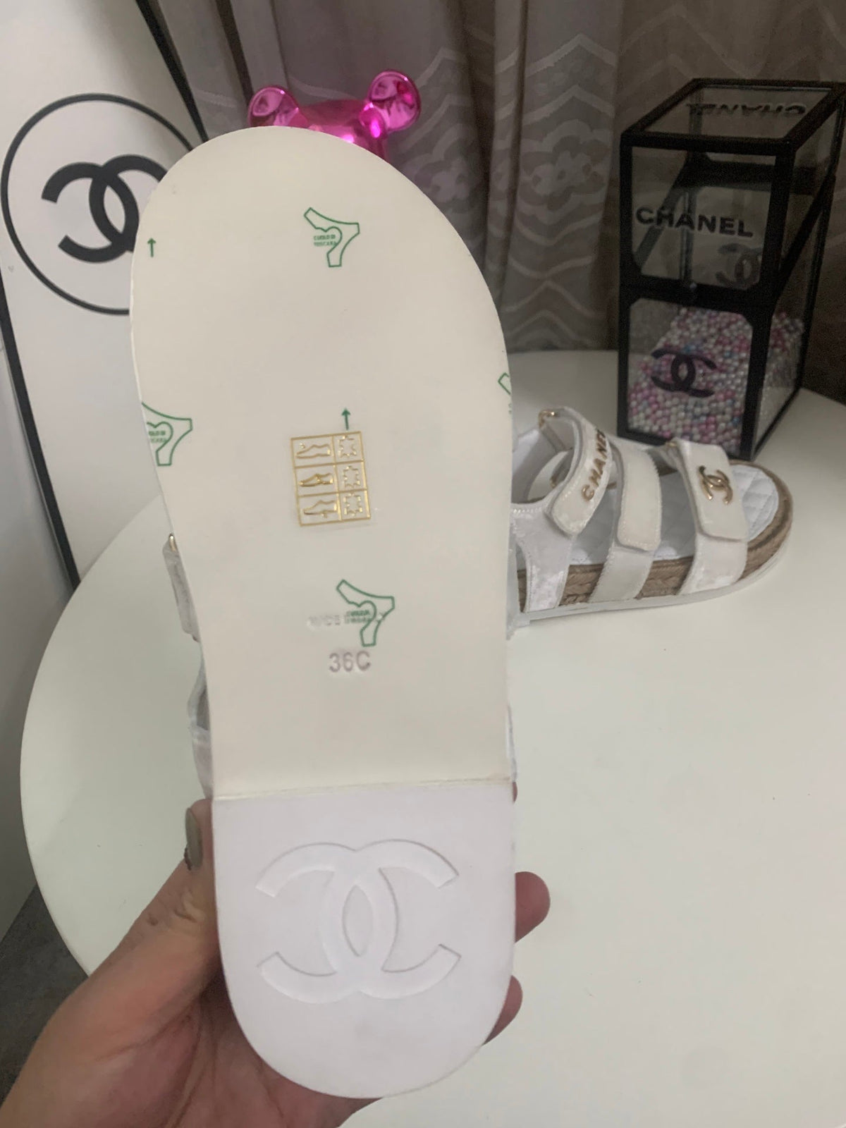 CC 26s Strappy Sandals In White Velvet With Rope Sole Gold Hardware