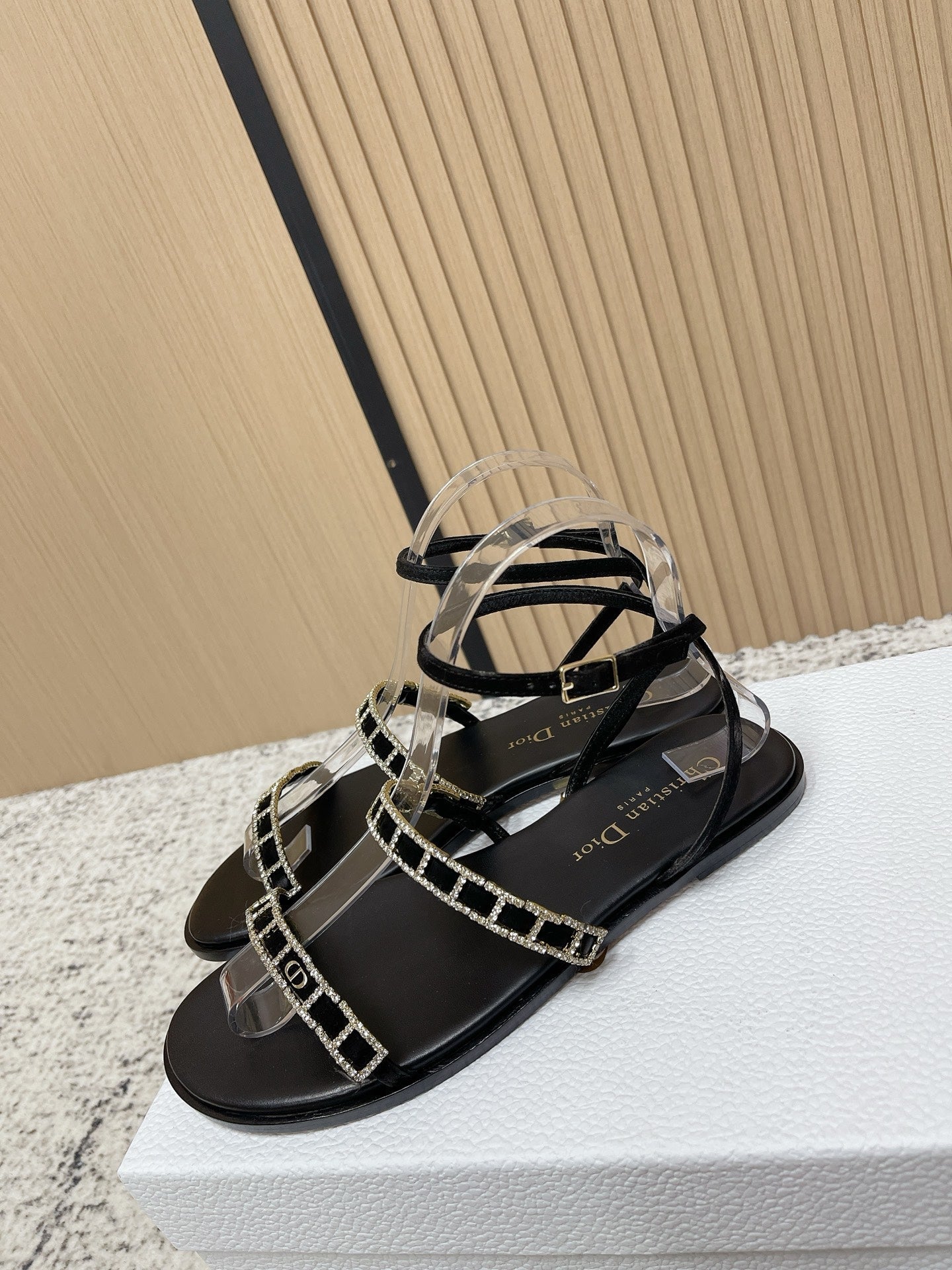 CD 26s Crystal Sandals Black Genuine Leather 643498