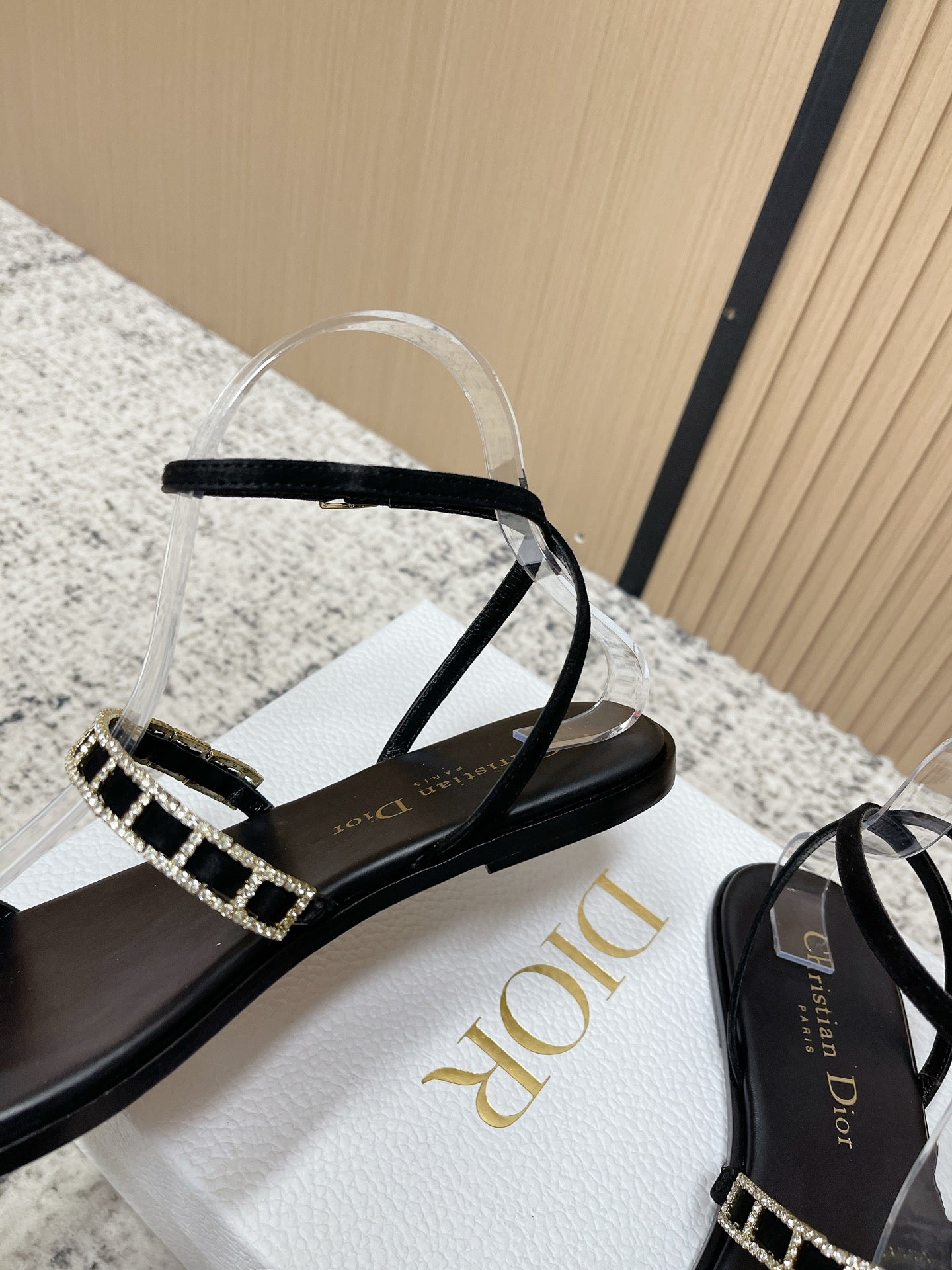 CD 26s Crystal Sandals Black Genuine Leather 643498