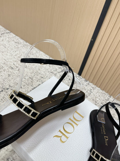 CD 26s Crystal Sandals Black Genuine Leather 643498