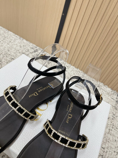 CD 26s Crystal Sandals Black Genuine Leather 643498