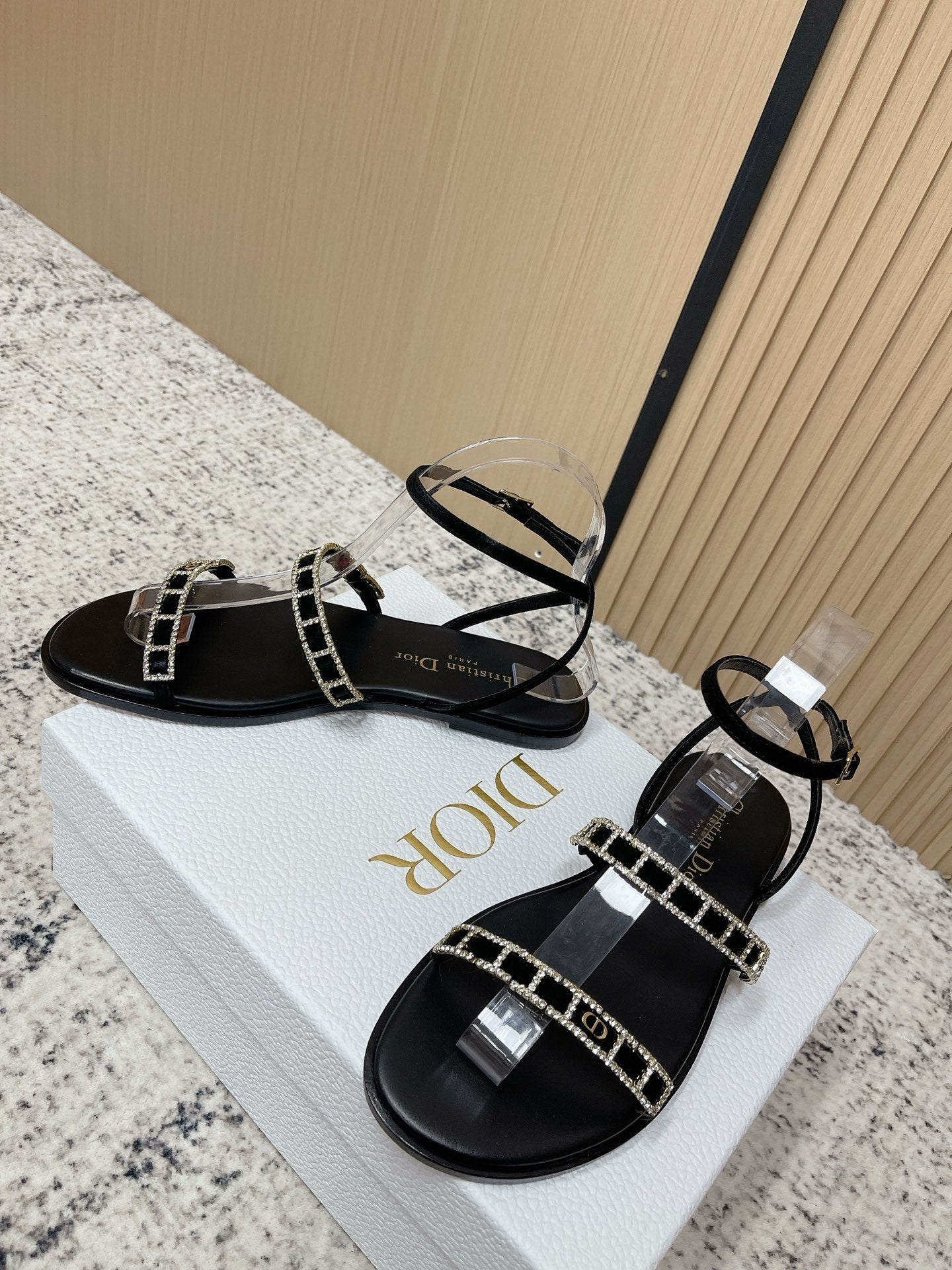 CD 26s Crystal Sandals Black Genuine Leather 643498