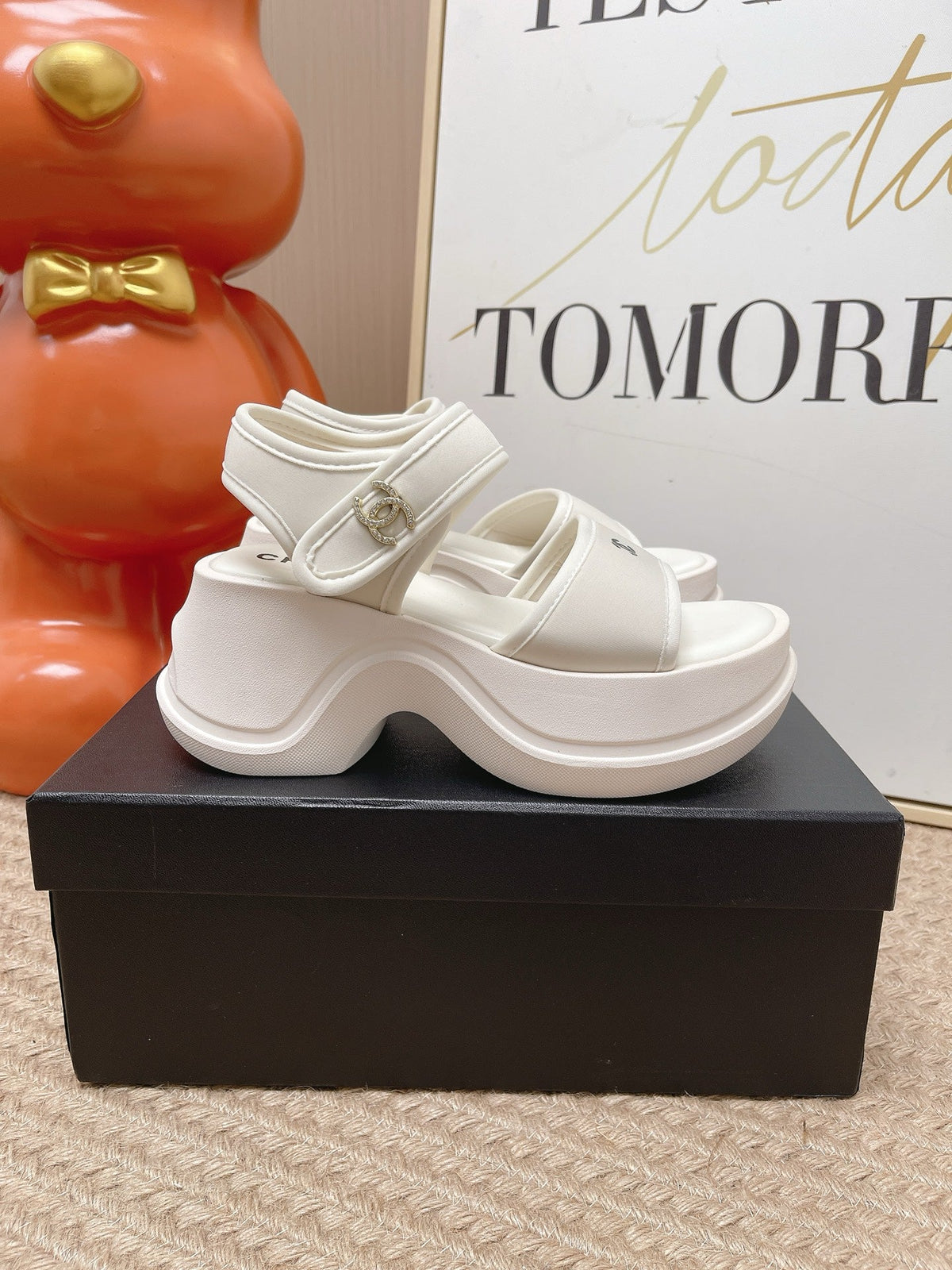 CC 26s Platform Sandals White Satin Rubber 901298