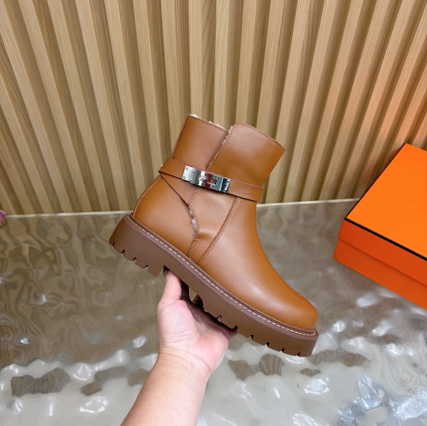 HM Jeff Ankle Boots Brown Nappa Leather Shearling 537933