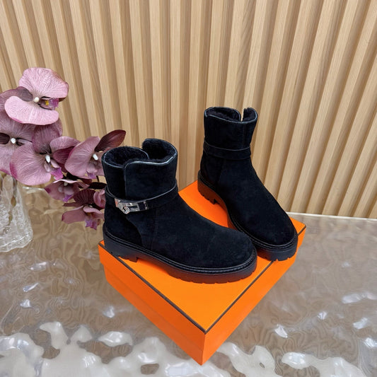 HM Jeff Ankle Boots Black Suede Shearling 537934