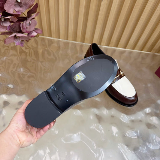 GG 26 Horsebit Loafers Brown White Sheepskin 589465