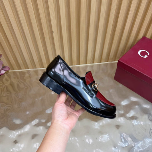 GG 26 Horsebit Loafers Black Red Sheepskin 589464