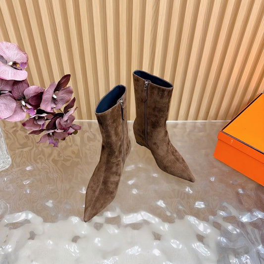HM Leonie Ankle Boots 7cm Dark Brown Suede  589199