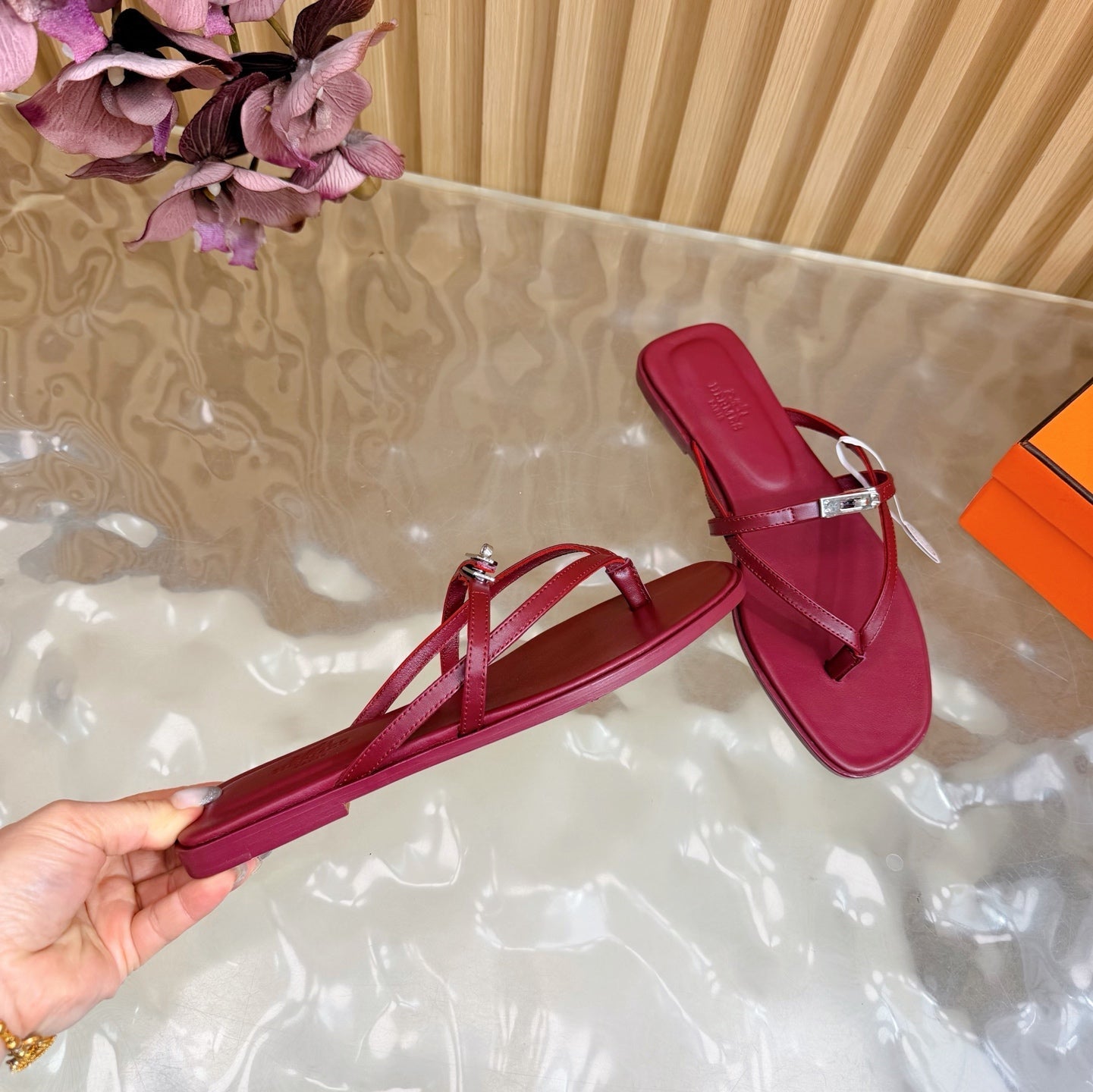 HM Miss Flip-Flops Burgundy Calfskin 589204