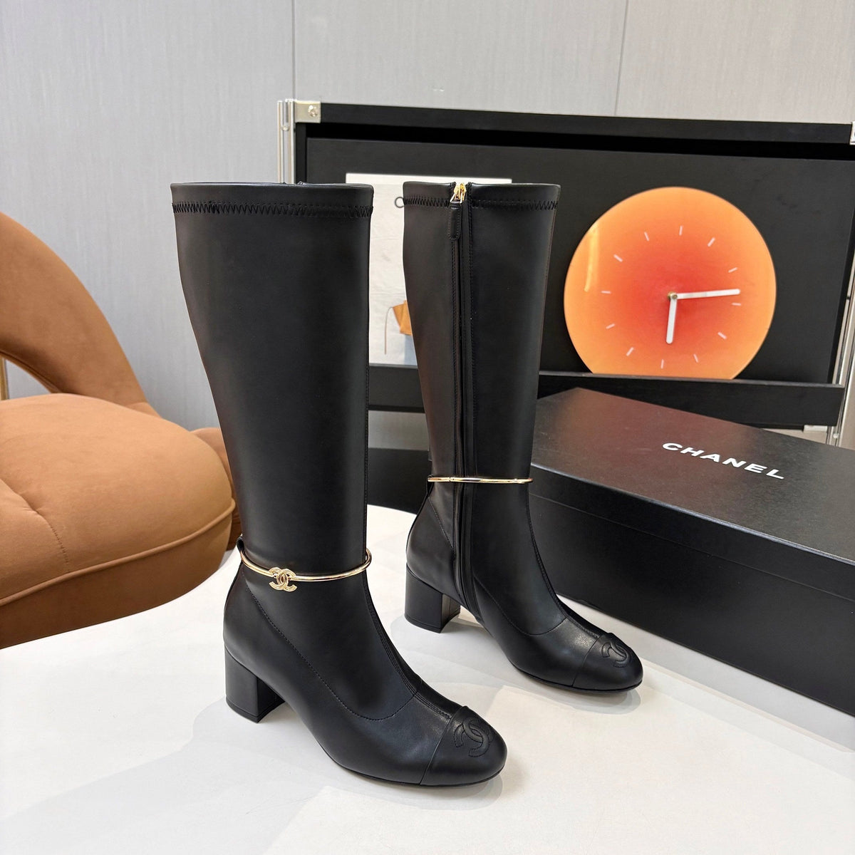 CC Cruise 25/26 Long Boot 6cm Black Calfskin 924511