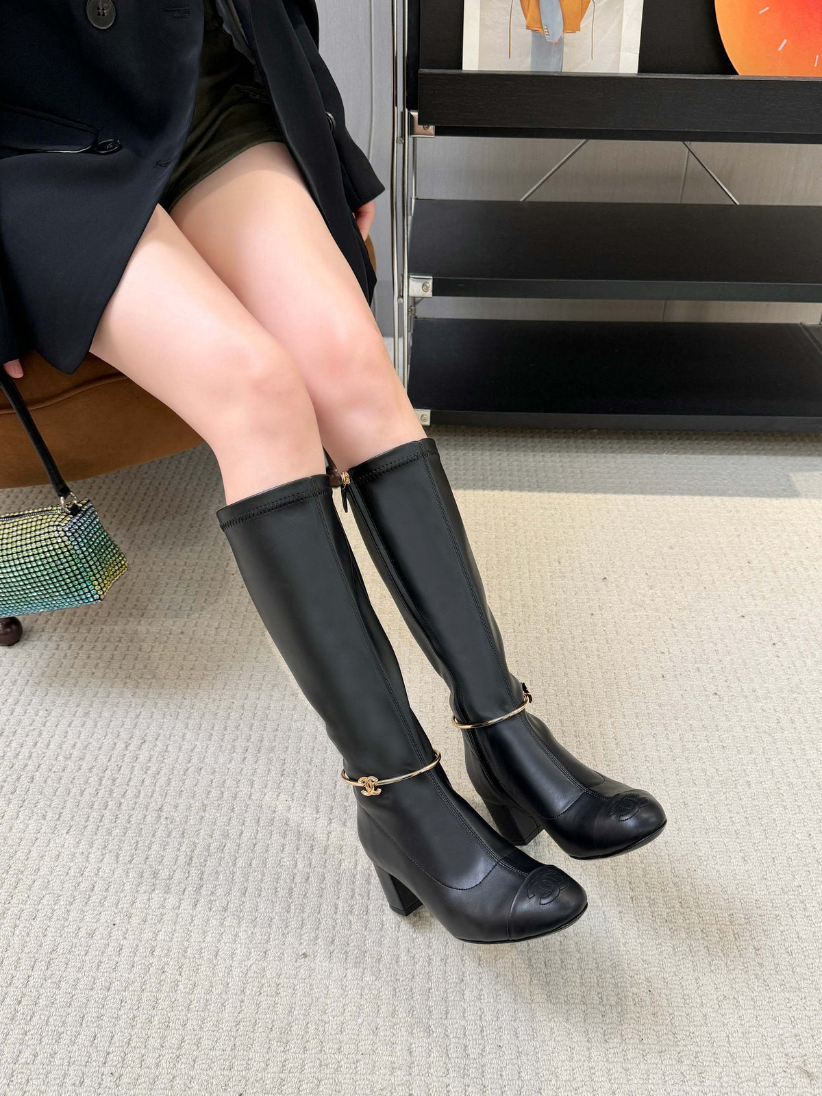 CC Cruise 25/26 Long Boot 6cm Black Calfskin 924511