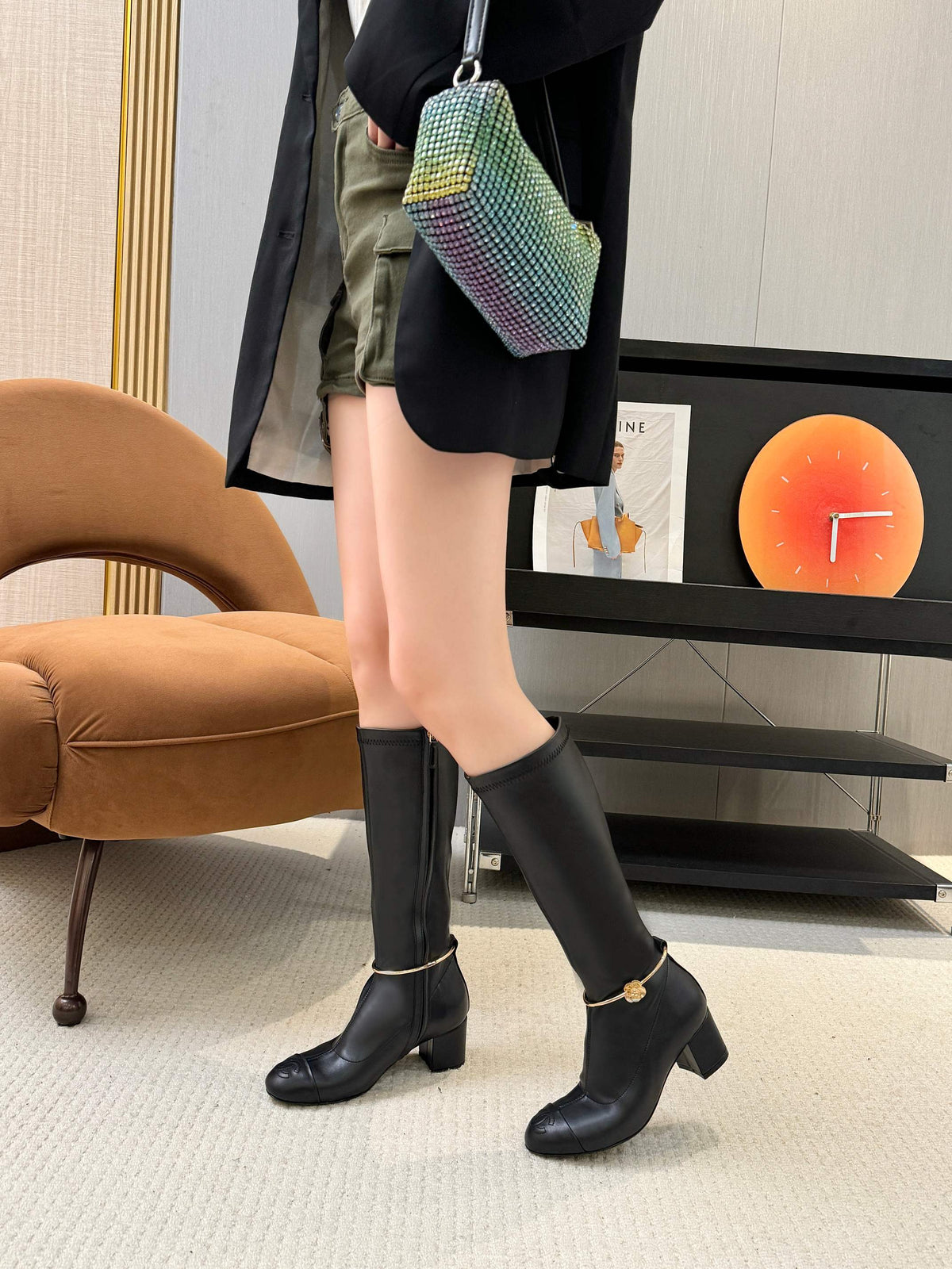 CC Cruise 25/26 Long Boot 6cm Black Calfskin 924511