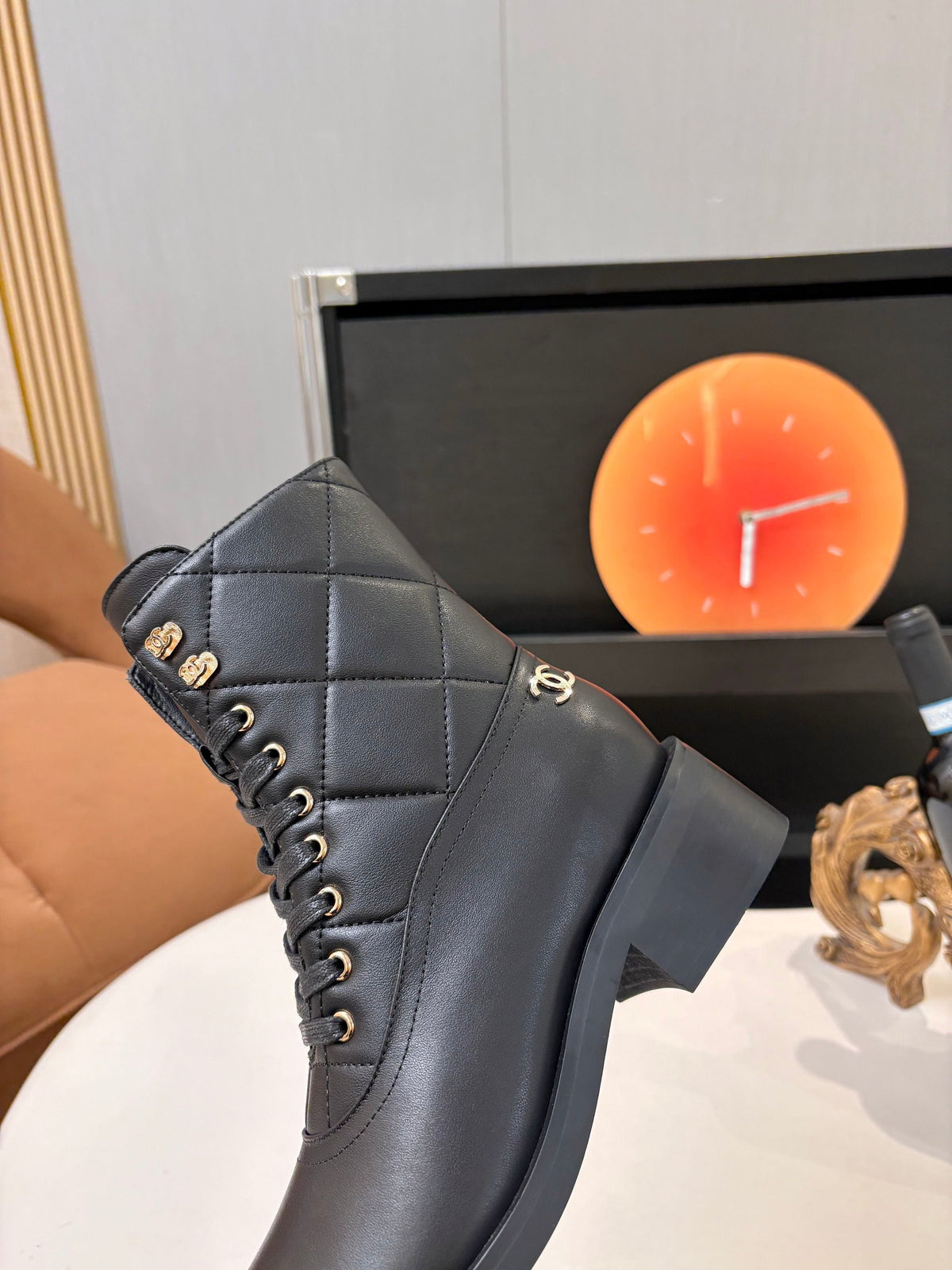 CC 26s Quilted Martin Boots Black Lambskin 100836
