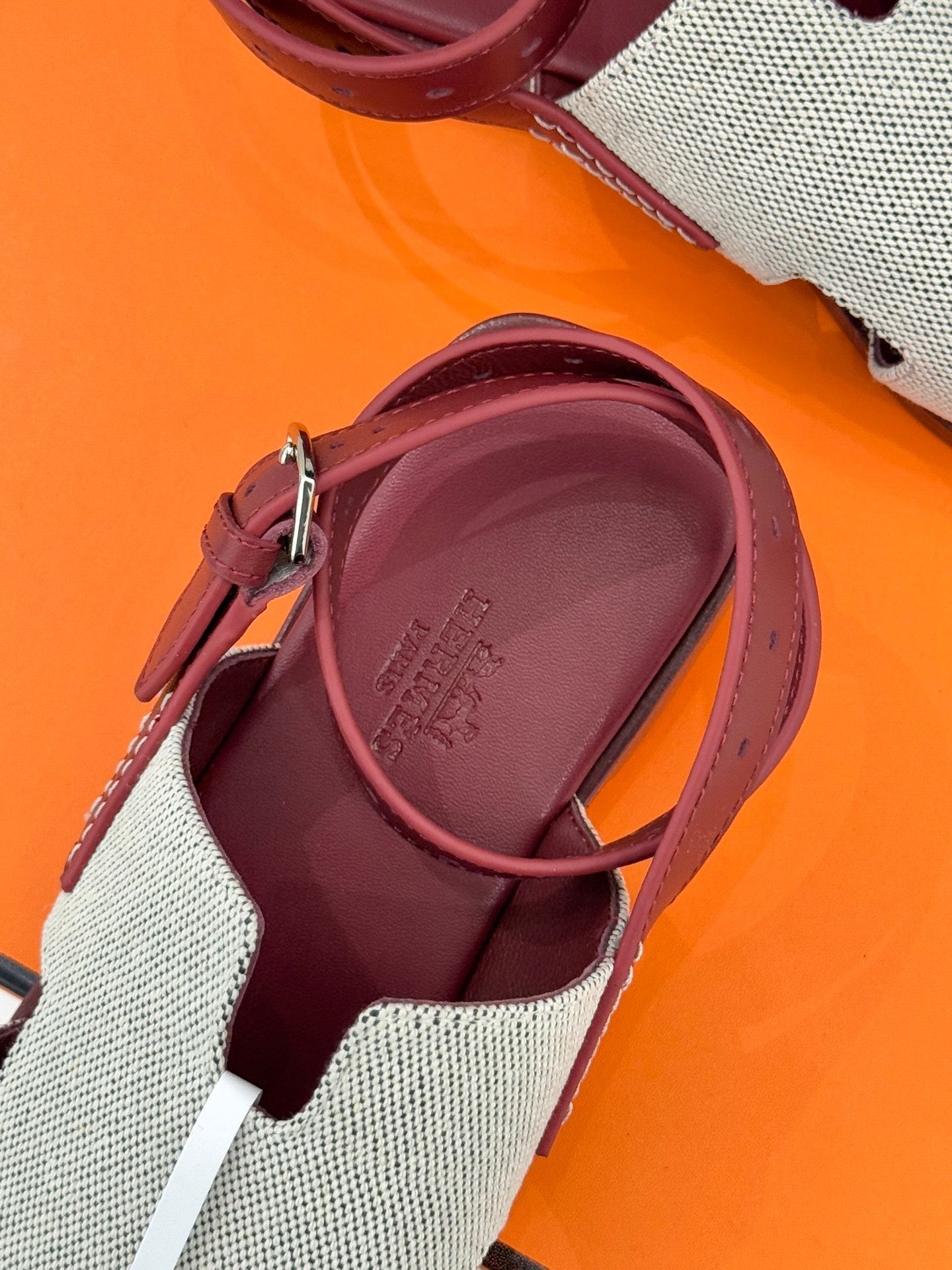 HM Maya Sandal Burgundy White Leather Canvas 642789