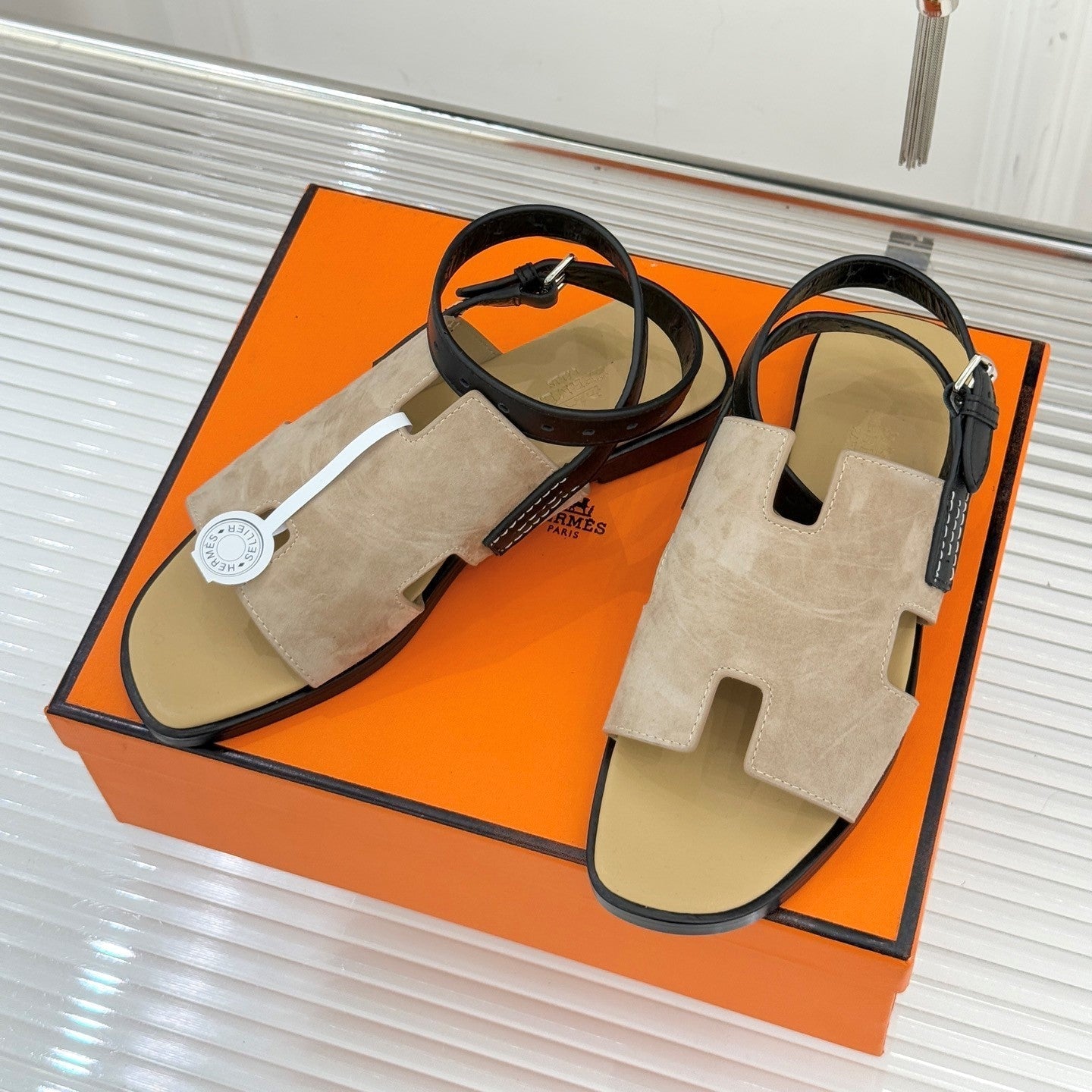 HM Maya Sandal  Dark Khahi Suede Leather 642794