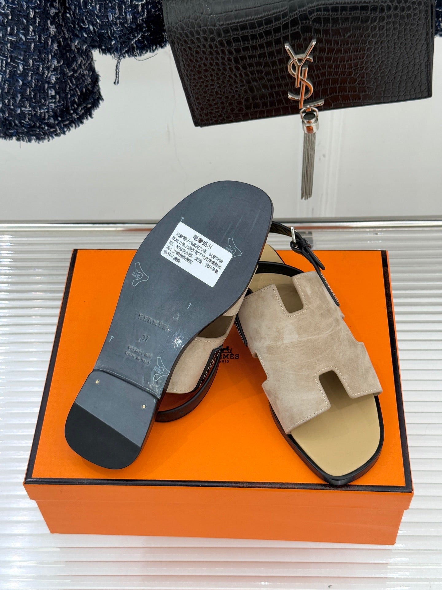 HM Maya Sandal  Dark Khahi Suede Leather 642794