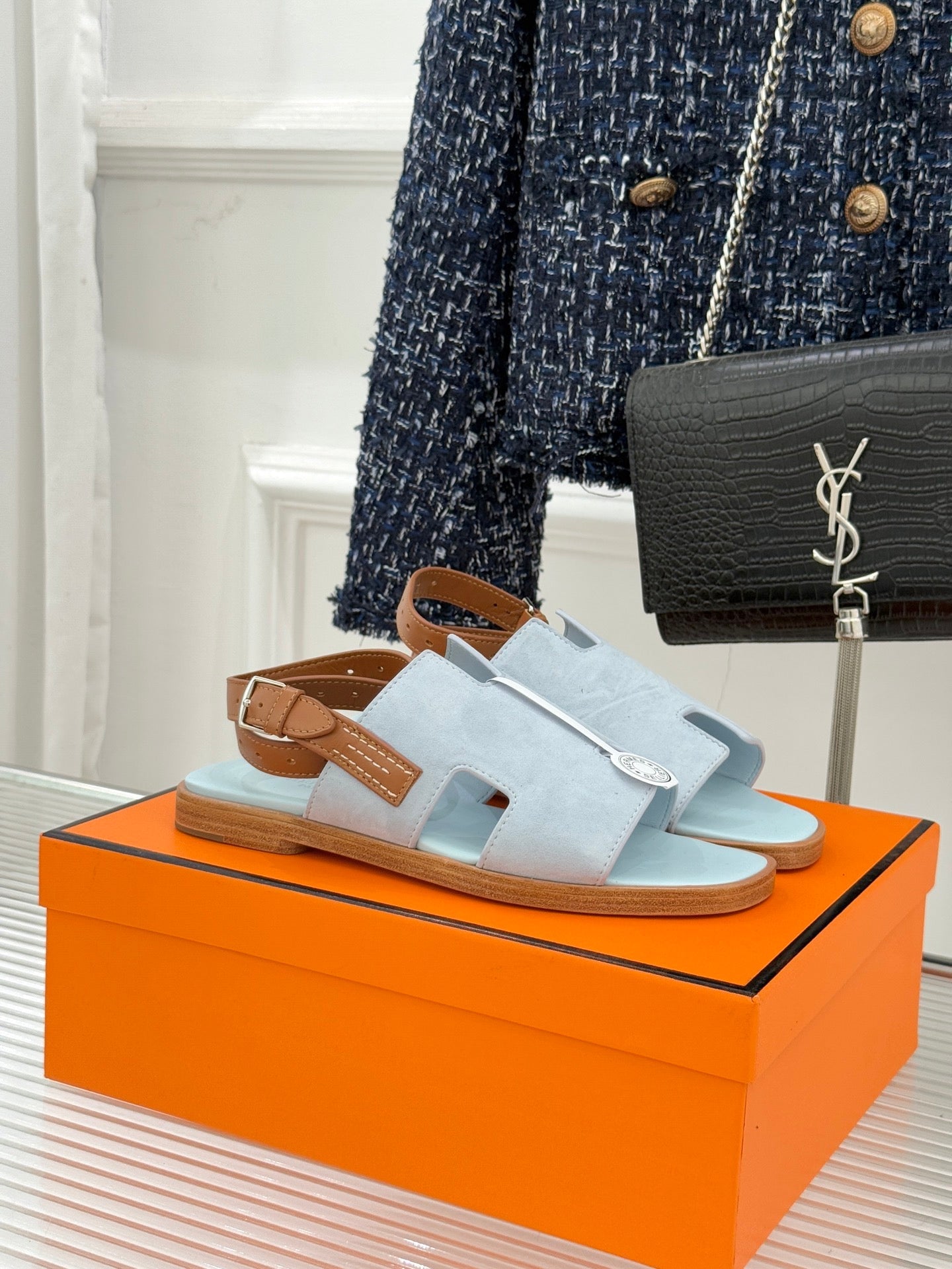 HM Maya Sandal Grey-Blue Suede Leather 642796