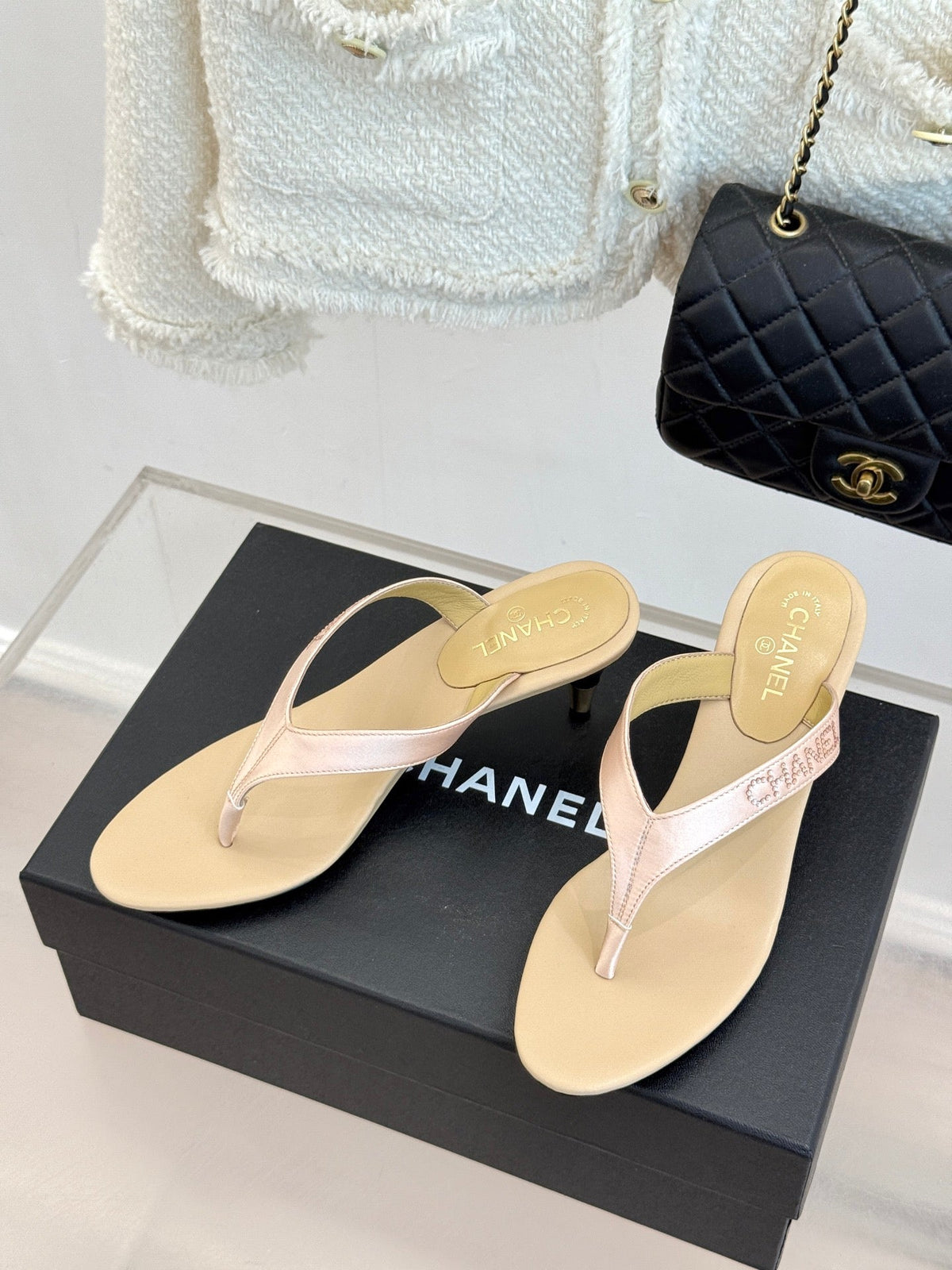 CC 2026 Thong Sandal 5.5cm Beige Satin 825792