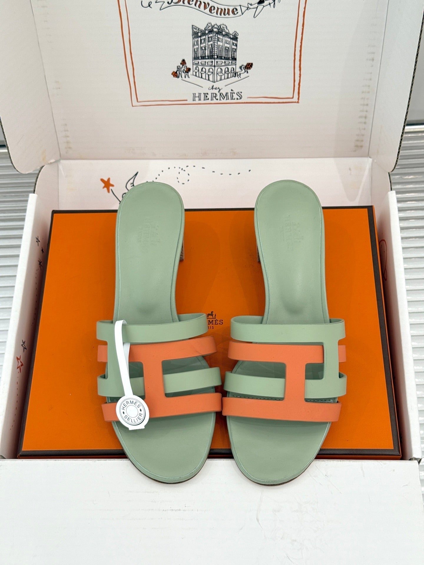 HM 26s Strappy Sandals Orange Green Sheepskin 905788