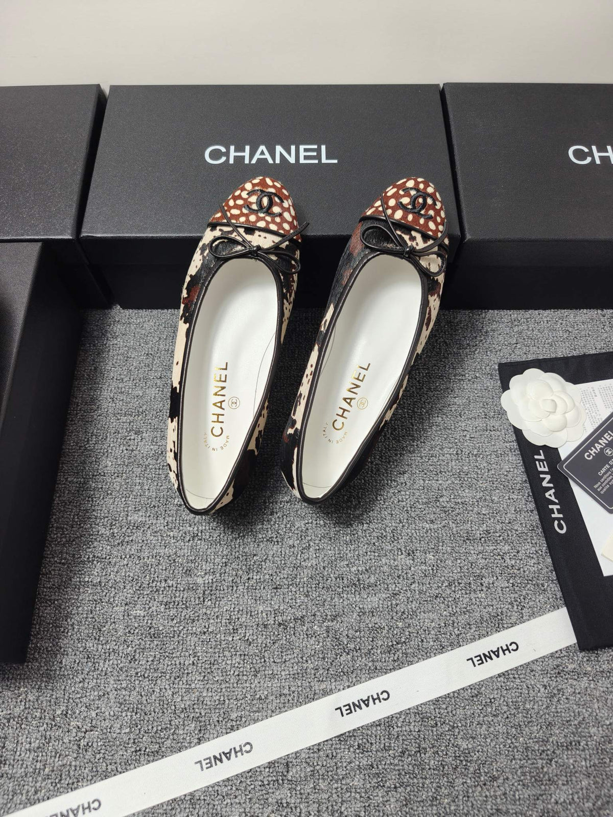 Chanel 2026 Ballet Flat Black Cream Brown Horsehair Calfskin 696628
