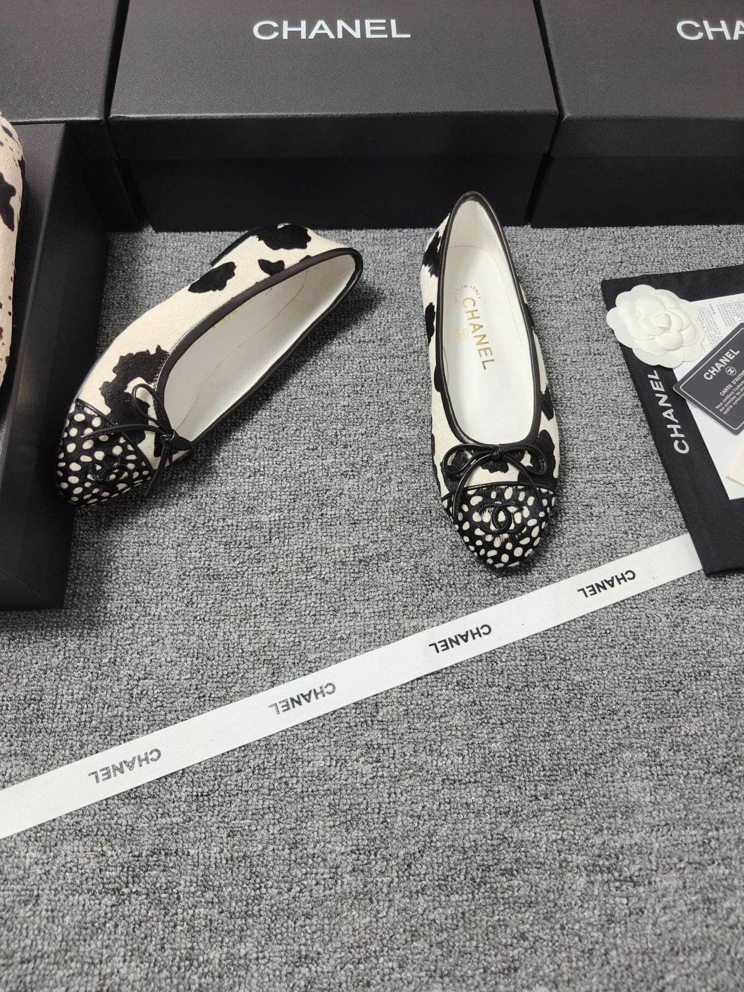 Chanel 2026 Ballet Flat Black White Horsehair Calfskin 696629