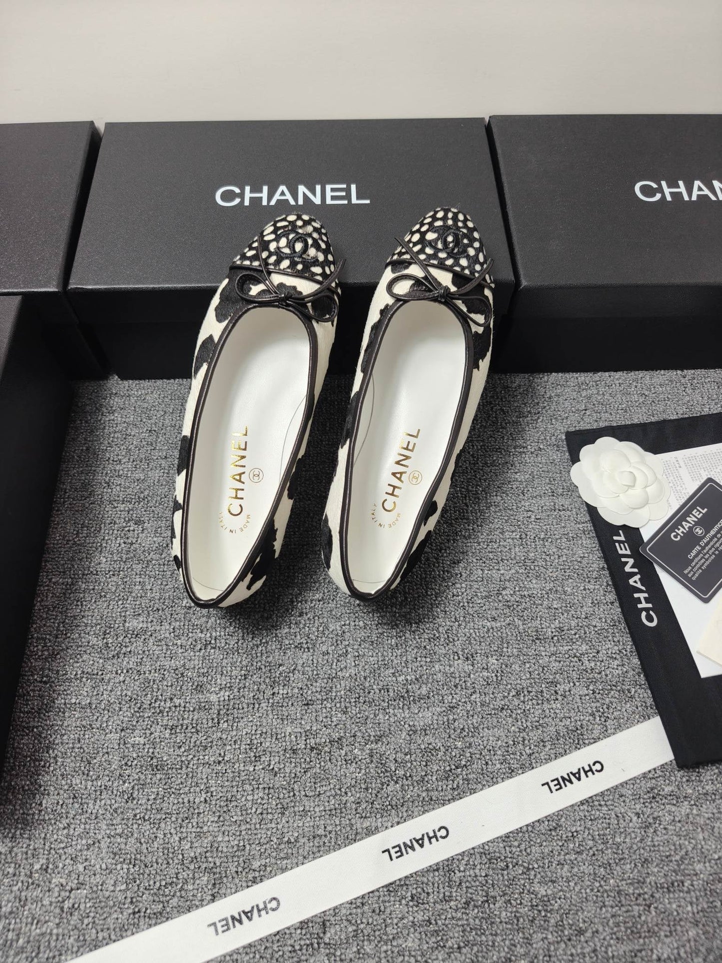 Chanel 2026 Ballet Flat Black White Horsehair Calfskin 696629