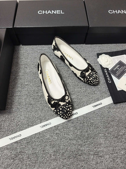 Chanel 2026 Ballet Flat Black White Horsehair Calfskin 696629
