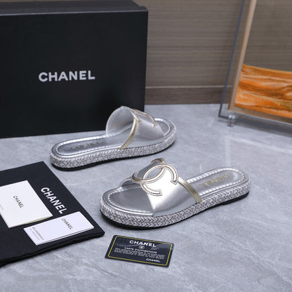 Chanel 2026 Slippers Silver Sheepskin 758398