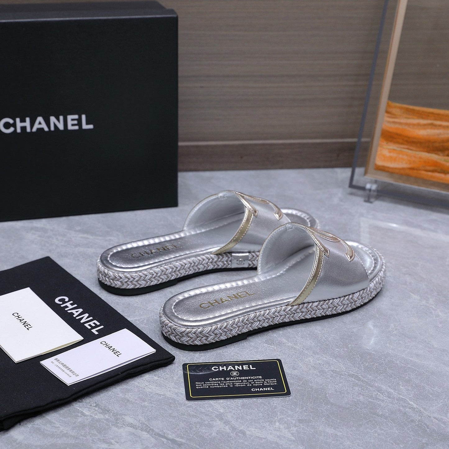 Chanel 2026 Slippers Silver Sheepskin 758398