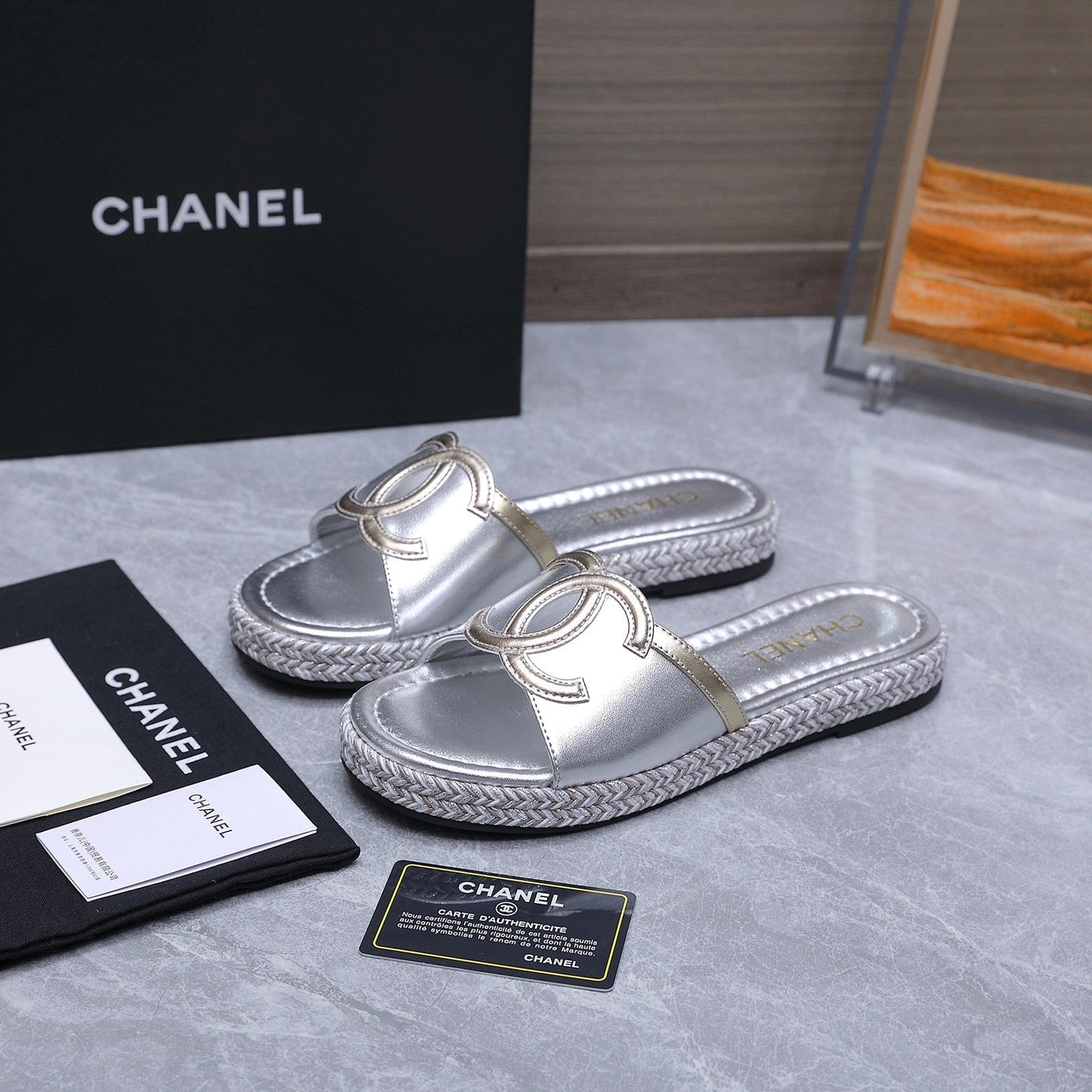Chanel 2026 Slippers Silver Sheepskin 758398