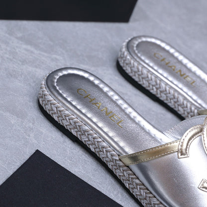 Chanel 2026 Slippers Silver Sheepskin 758398