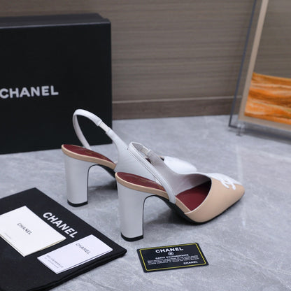 Chanel 2026 High-Heeled Slingback 85mm Beige White Suede Leather 758407
