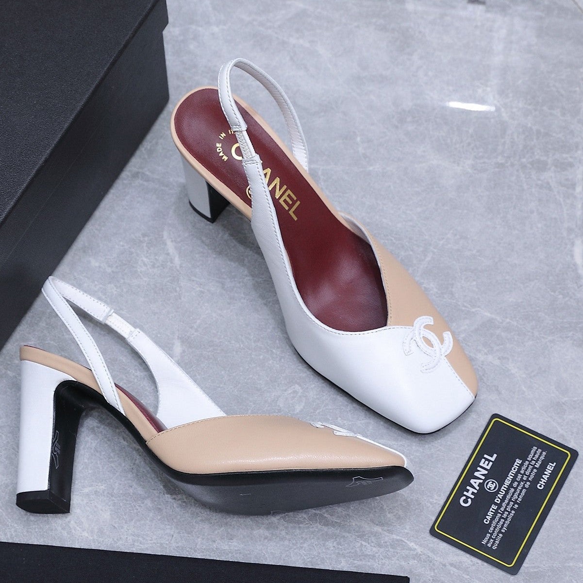 Chanel 2026 High-Heeled Slingback 85mm Beige White Suede Leather 758407