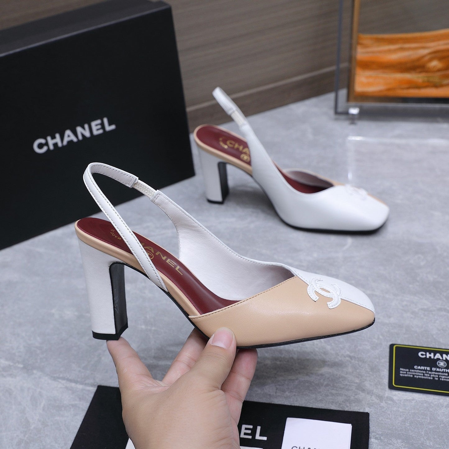 Chanel 2026 High-Heeled Slingback 85mm Beige White Suede Leather 758407