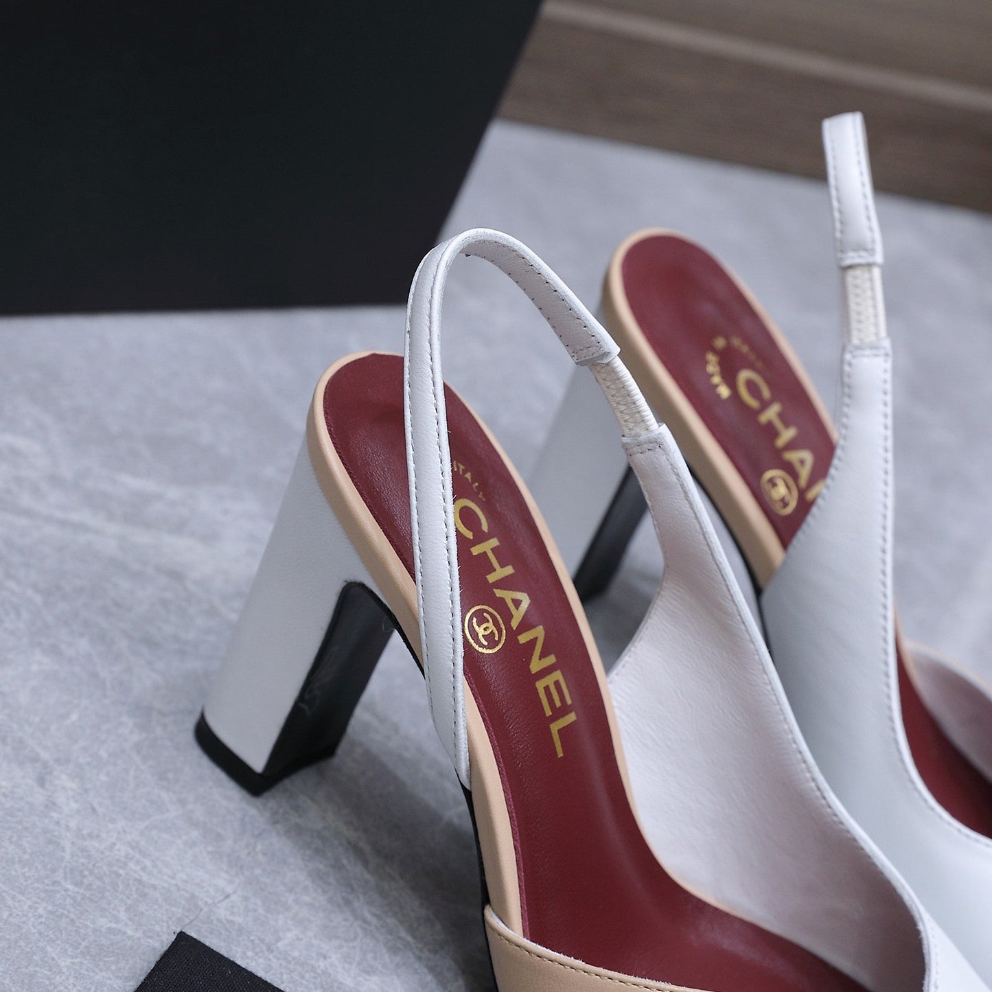 Chanel 2026 High-Heeled Slingback 85mm Beige White Suede Leather 758407