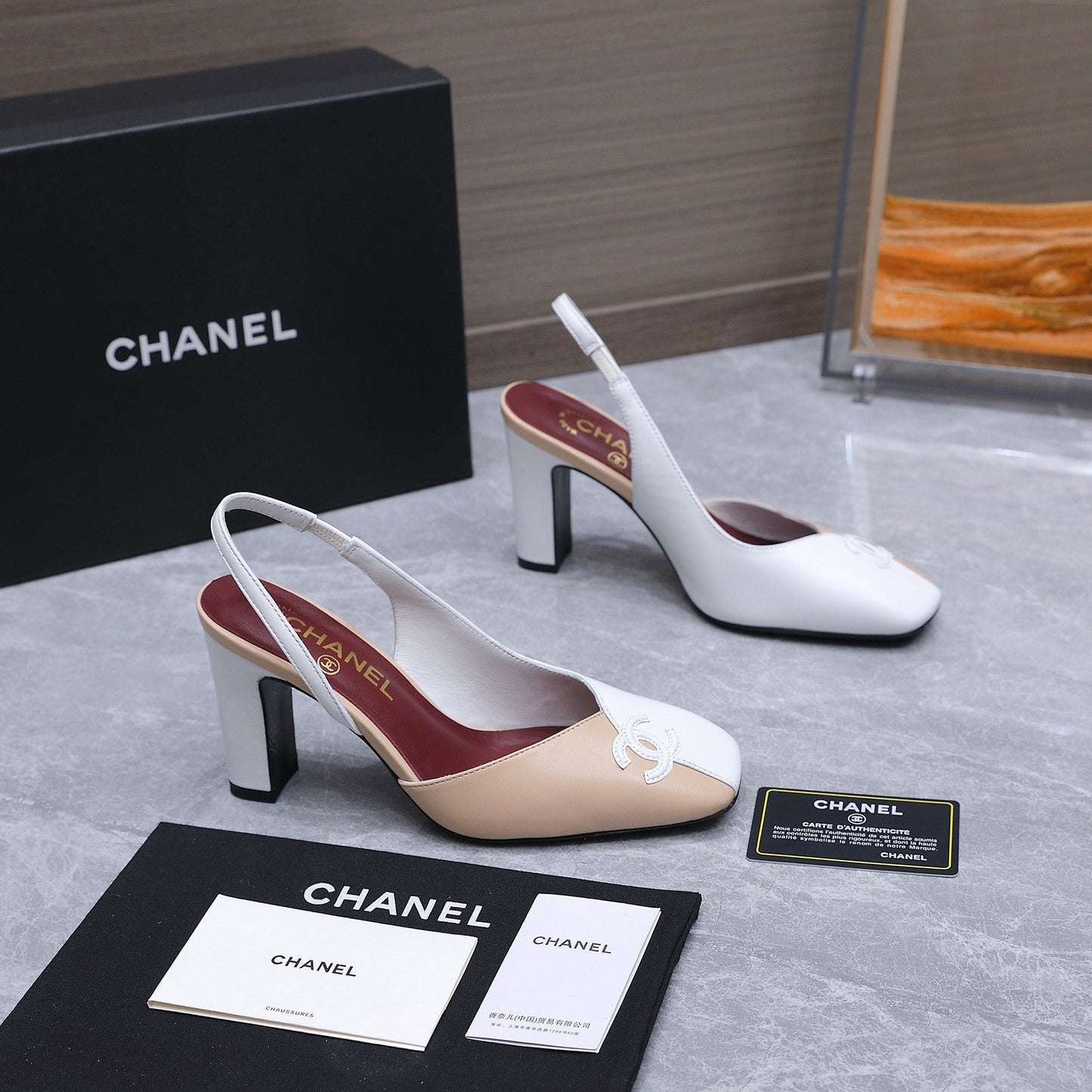 Chanel 2026 High-Heeled Slingback 85mm Beige White Suede Leather 758407