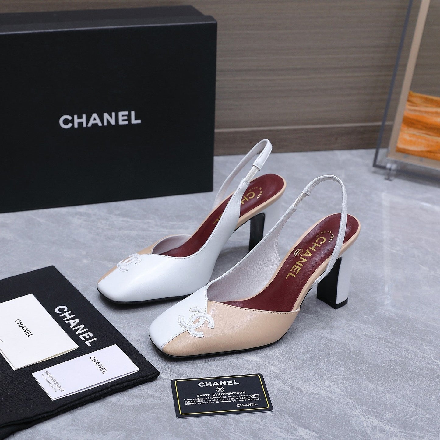 Chanel 2026 High-Heeled Slingback 85mm Beige White Suede Leather 758407