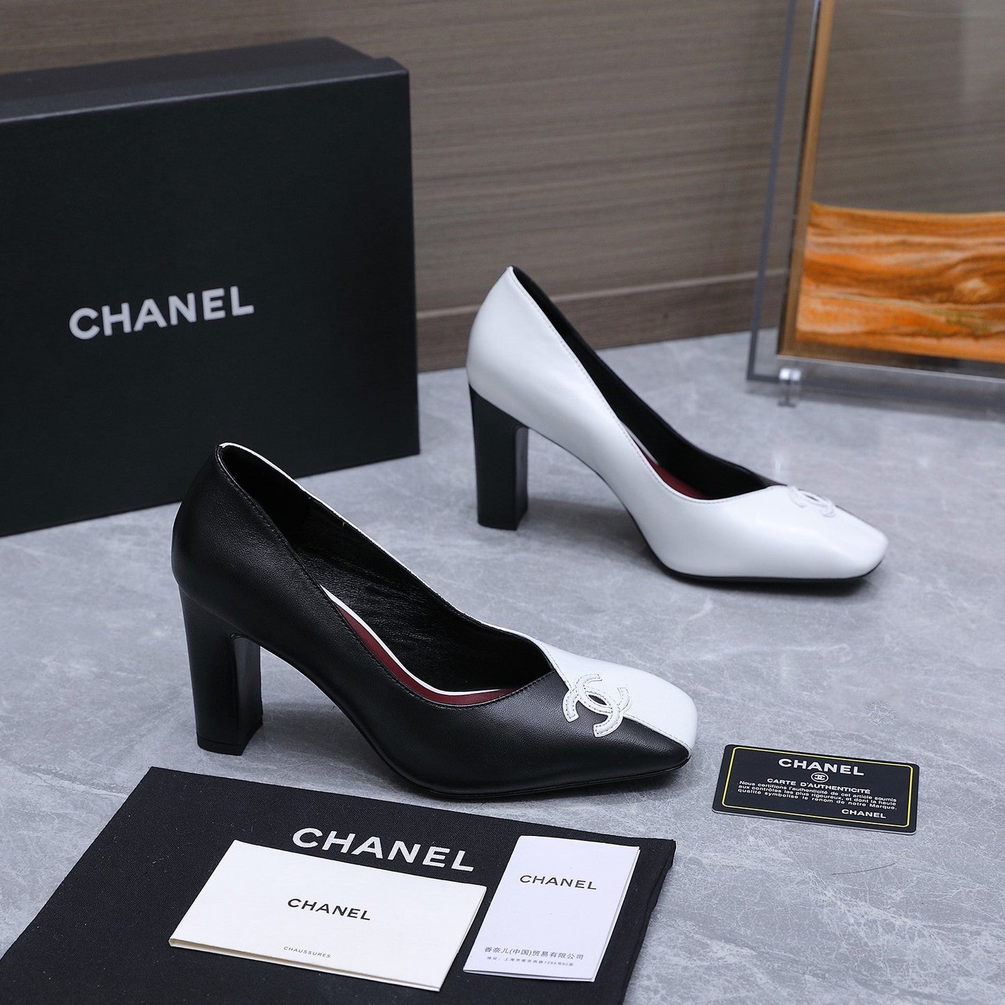 Chanel 2026 High-Heeled Pump 85mm Black-White Suede Sheepskin 758424