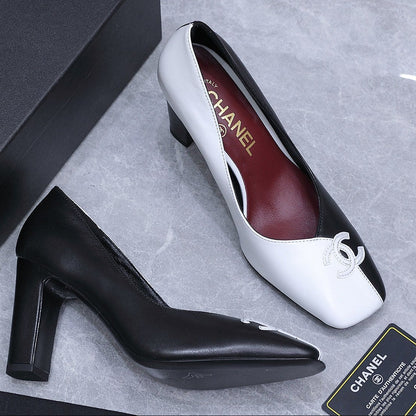 Chanel 2026 High-Heeled Pump 85mm Black-White Suede Sheepskin 758424