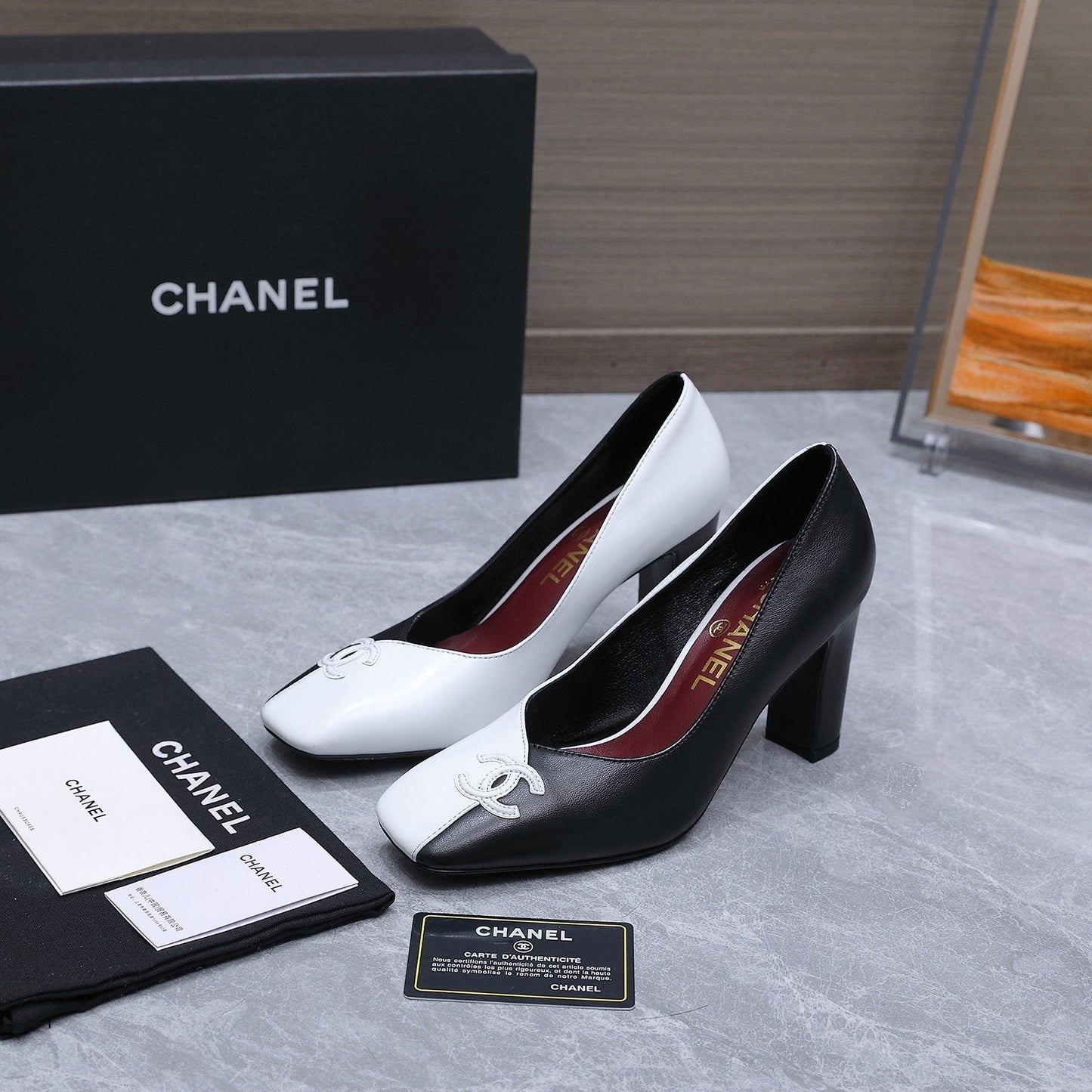 Chanel 2026 High-Heeled Pump 85mm Black-White Suede Sheepskin 758424
