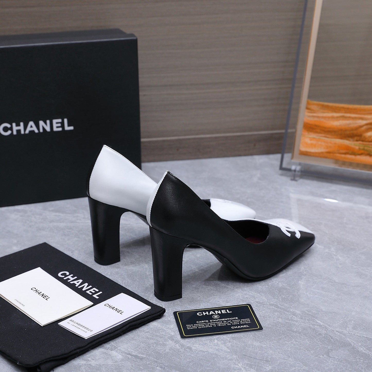 Chanel 2026 High-Heeled Pump 85mm Black-White Suede Sheepskin 758424