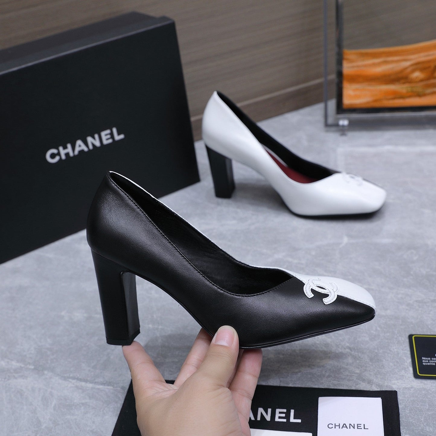 Chanel 2026 High-Heeled Pump 85mm Black-White Suede Sheepskin 758424
