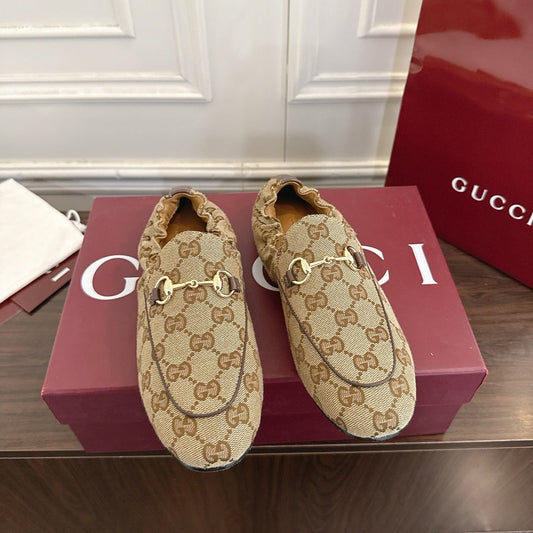 GG 26SS Loafers Beige Brown Monogram Canvas Leather 645954